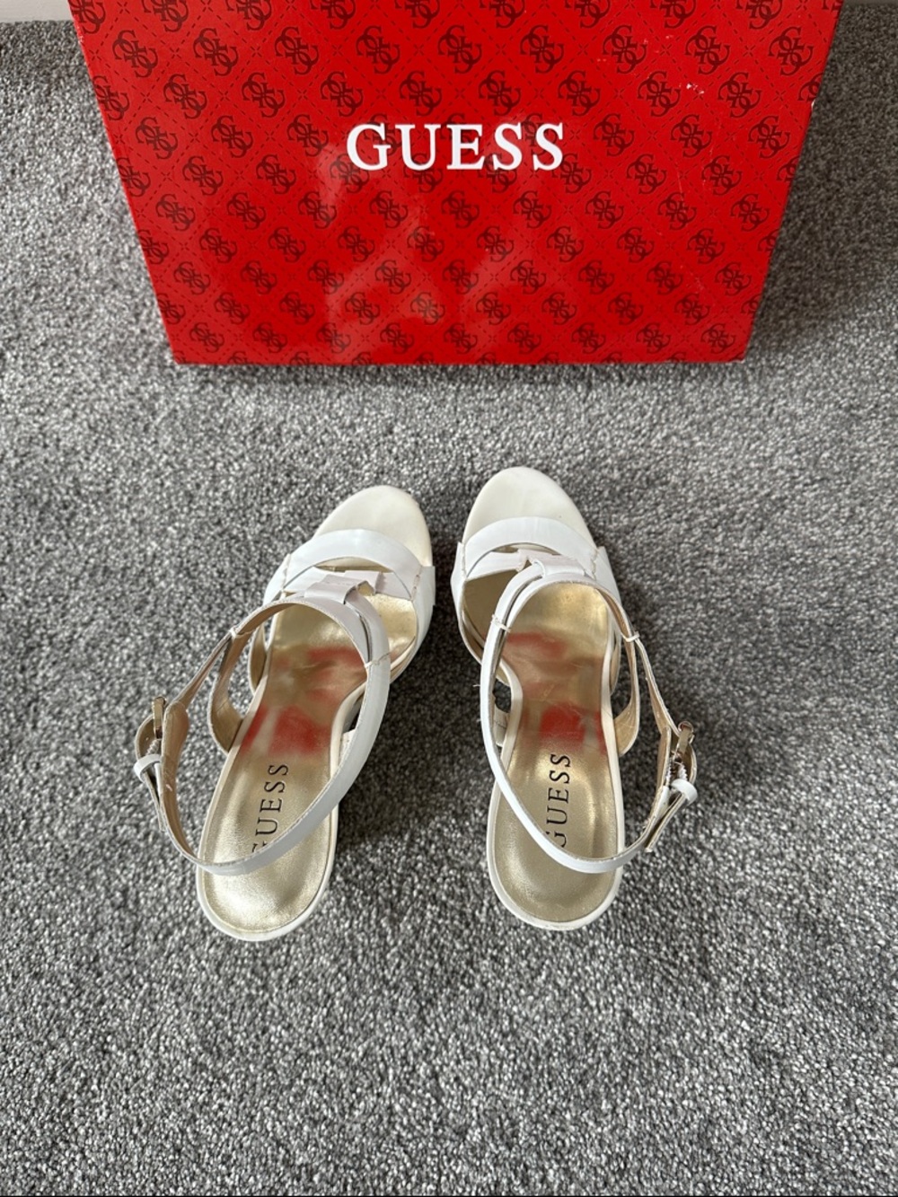 GUESS White Wedge Sandals with Gold Accent - Picture 4 of 5